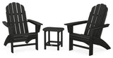 Vineyard 3-Piece Curveback Adirondack Set, South Beach 18" Side Table, Black
