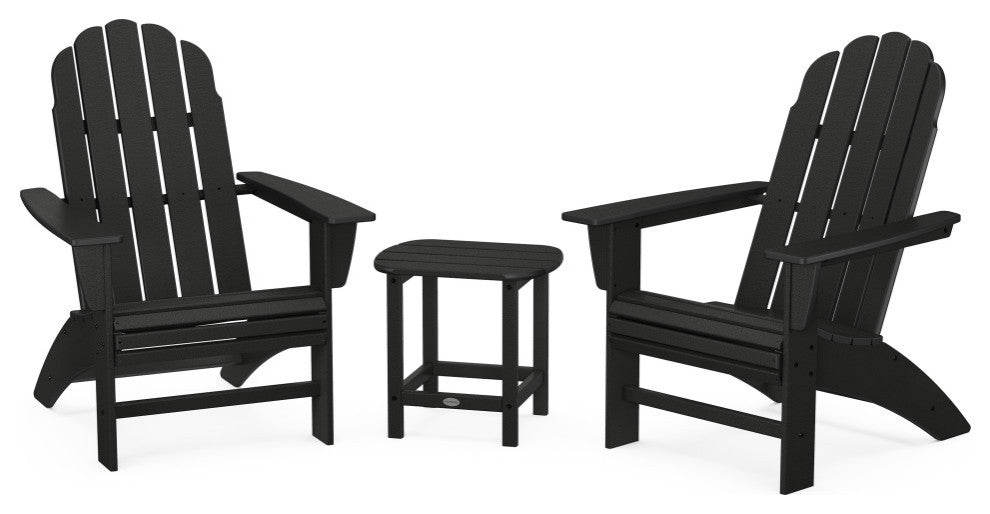 Vineyard 3-Piece Curveback Adirondack Set, South Beach 18" Side Table, Black