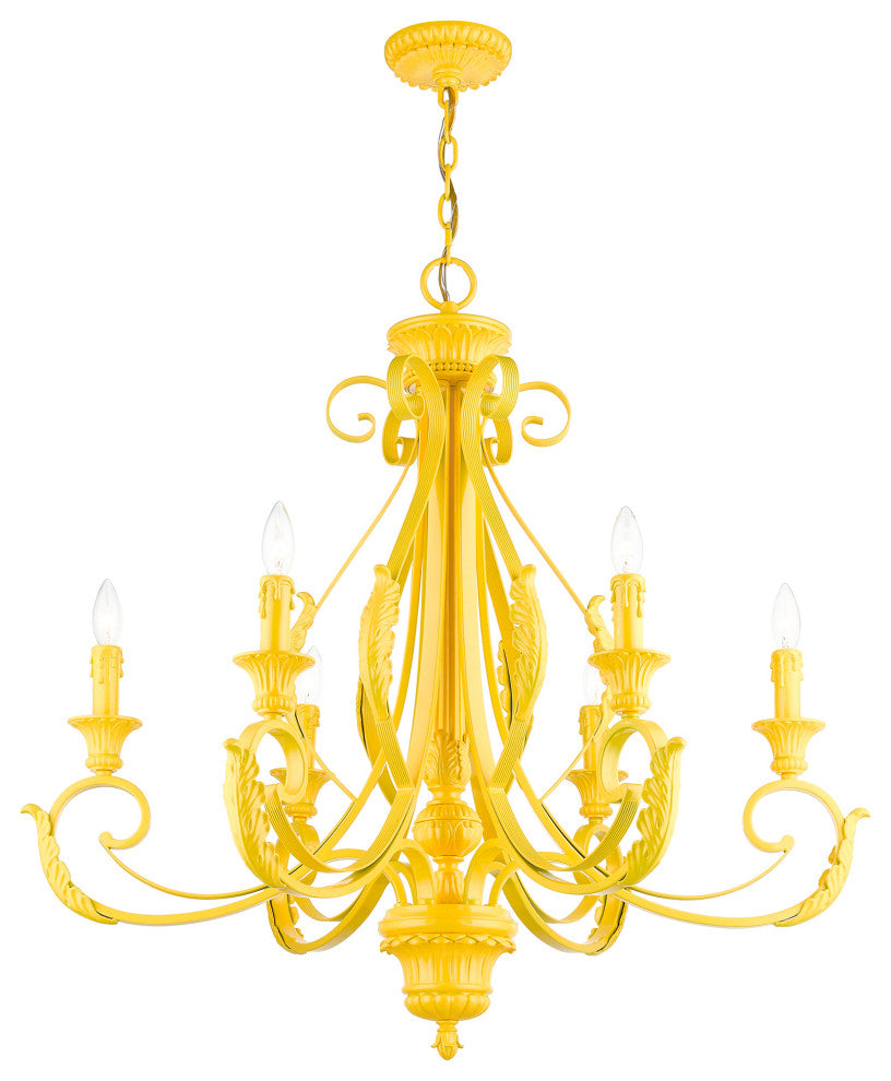 6 Light Shiny Yellow Large Chandelier