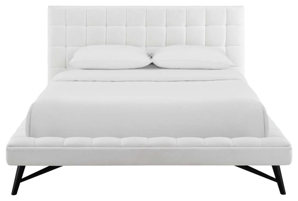 Julia Queen Biscuit Tufted Performance Velvet Platform Bed White