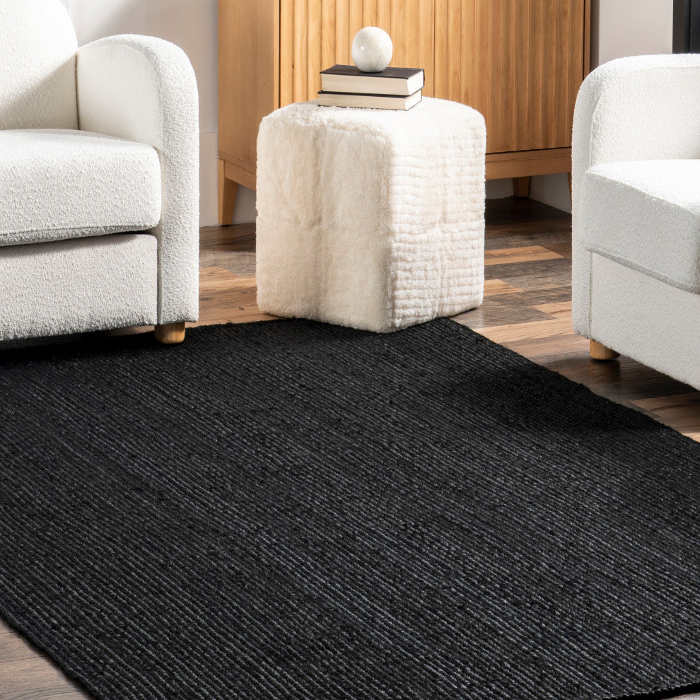 Nuloom Rigo Hand Woven Farmhouse Jute Area Rug, Black 2'6"x8'
