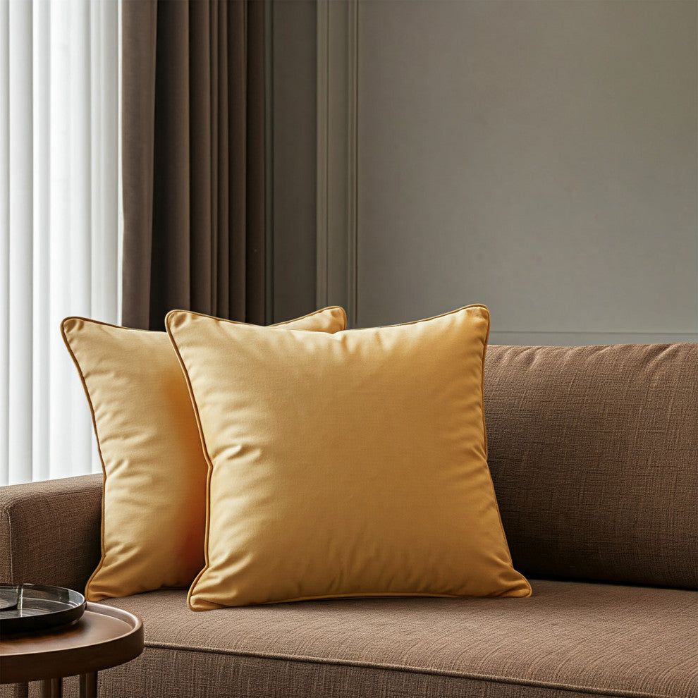 A1HC Soft Velvet Throw Pillow Covers Only, Set of 2, Mustard Yellow, 20"x20"