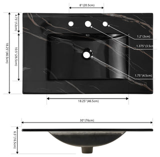 Ancillary 3-Hole Contemporary Rectangular Ceramic Single Sink Basin Vanity Top