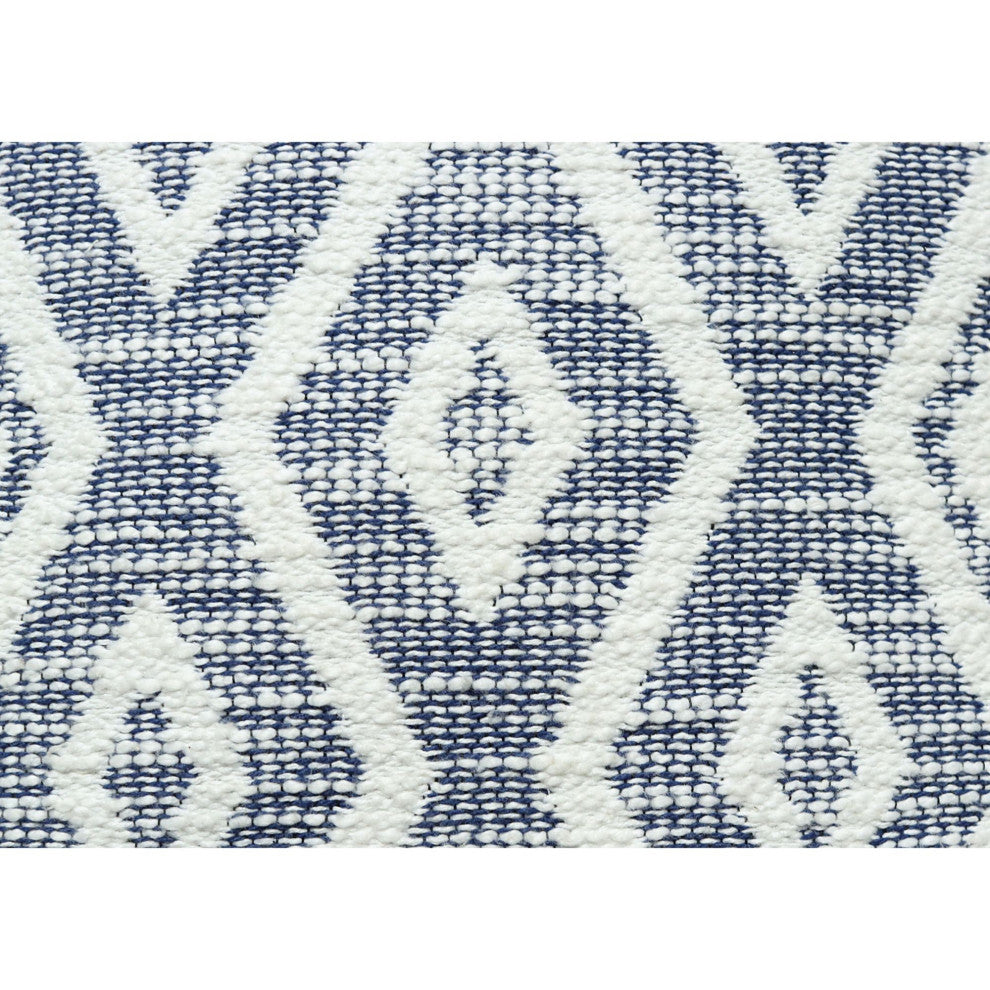 Blue & White Machine Woven with Tassels Dobson Throw Pillow, 20" x 20"
