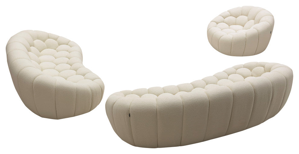 Divani Casa Yolonda Modern Curved Off-White Fabric Sofa Set