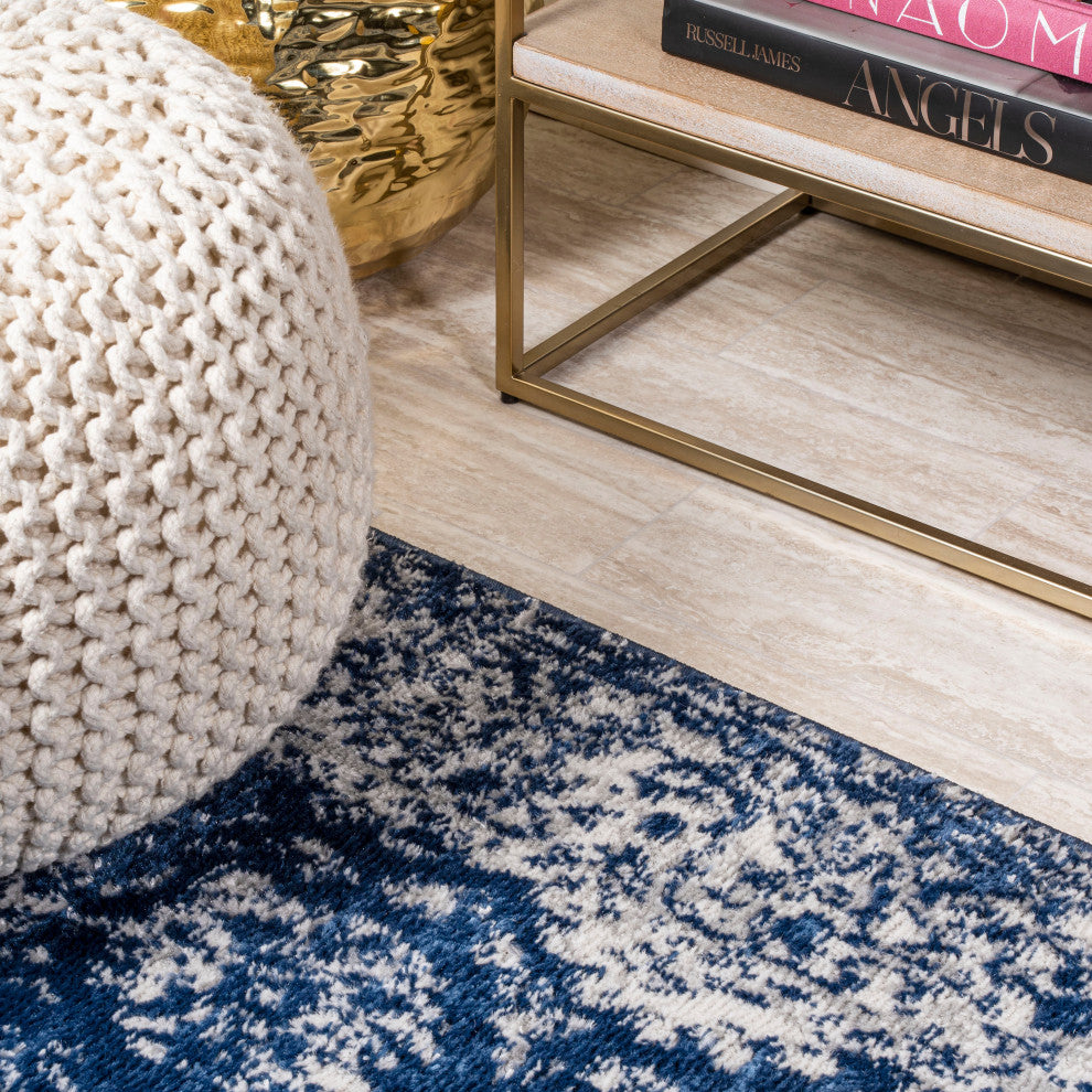 Soleiman Modern Persian Area Rug, Navy, 2'x10'