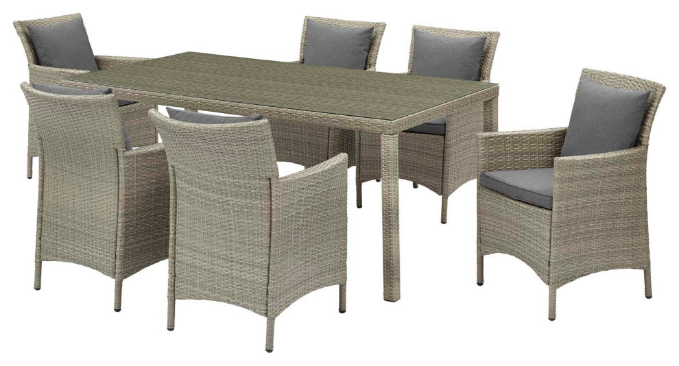 Side Dining Chair and Table Set, Rattan, Wicker, Gray, Modern, Outdoor
