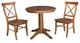 30" Round Top Pedestal Table With X-Back Chairs, 3-Piece Set, Distressed Oak