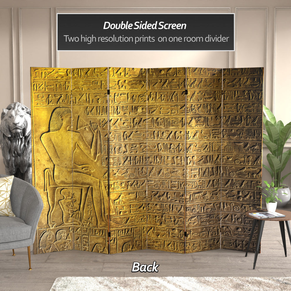 6' Tall Double Sided Egyptian Pyramid Canvas Room Divider