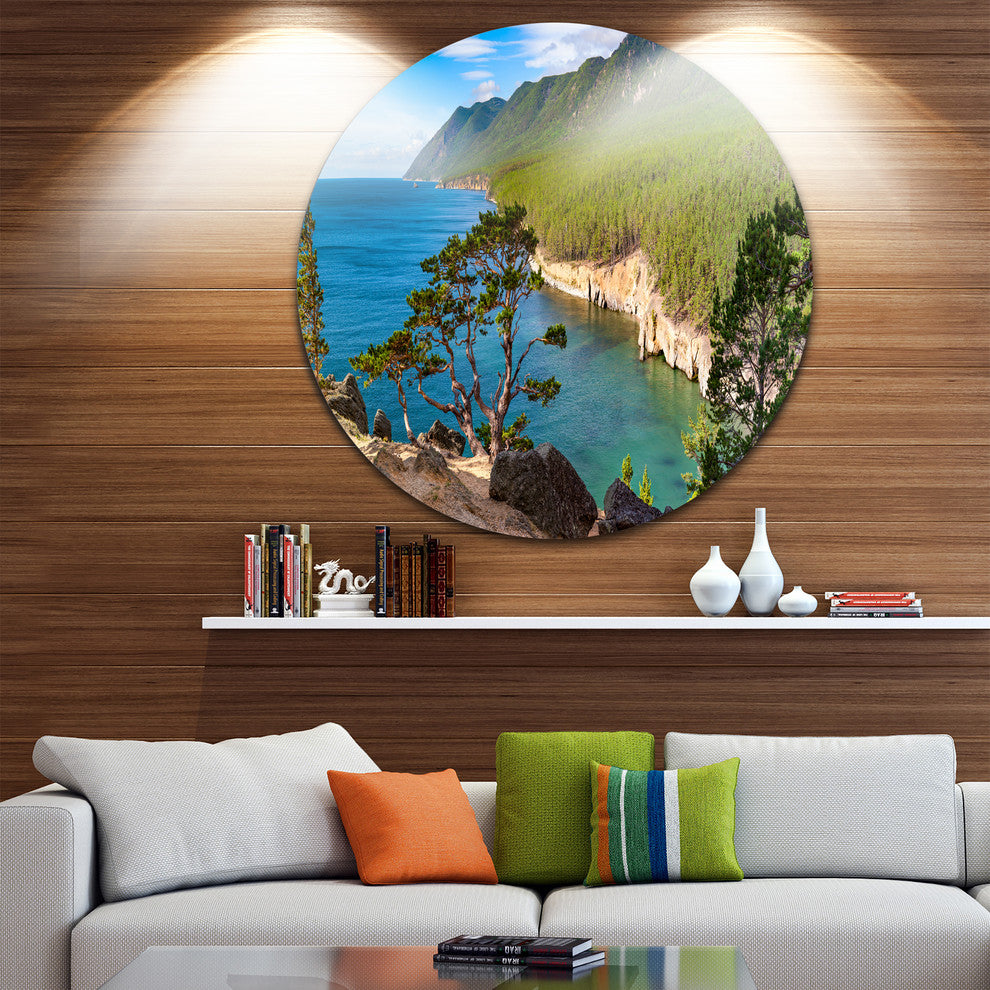 Lake Baikal On Summer Day, Landscape Disc Metal Artwork, 23"