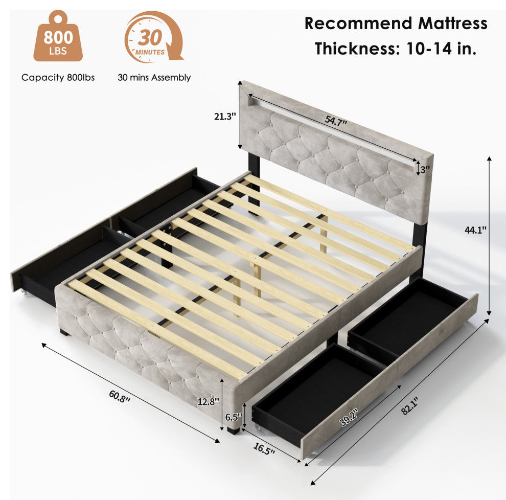 Gewnee Queen Size Upholstered Platform Storage Bed Frame