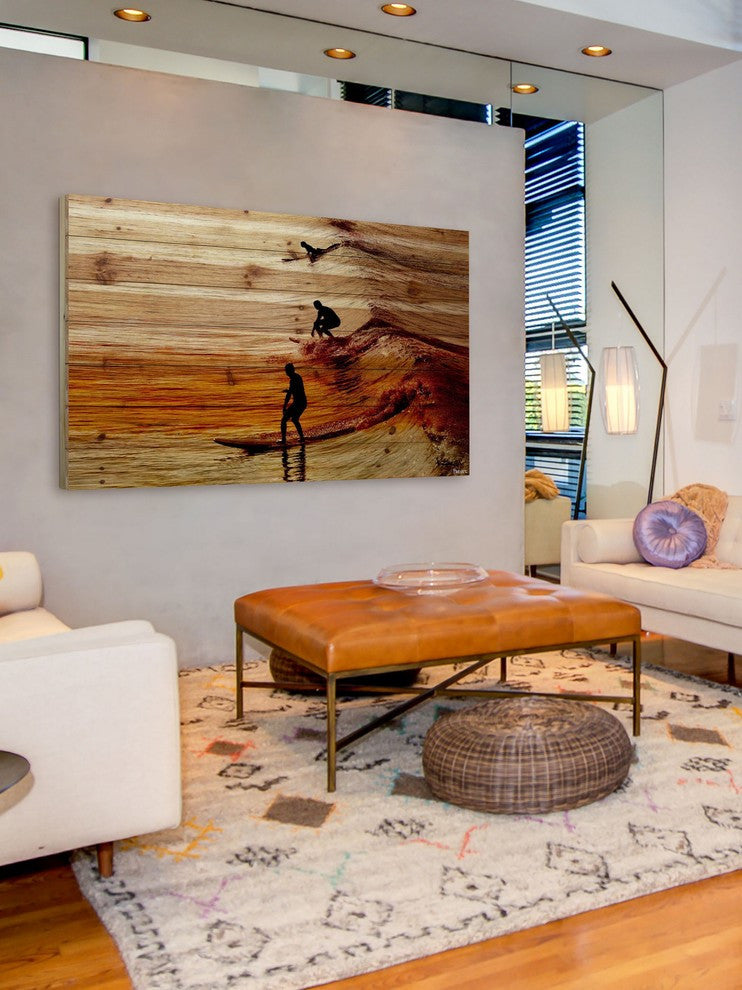 "Surfing the Wave" Print on Natural Pine Wood, 60"x40"