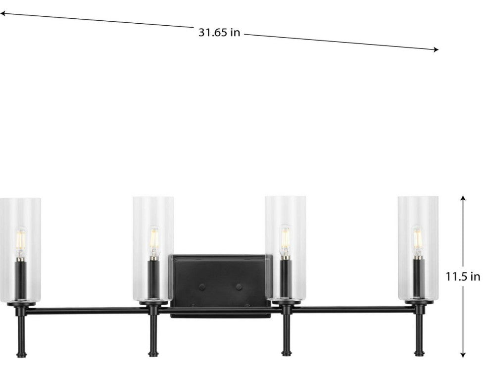Elara Collection 31.65, 4-Light Matte Black Clear Glass Vanity Light