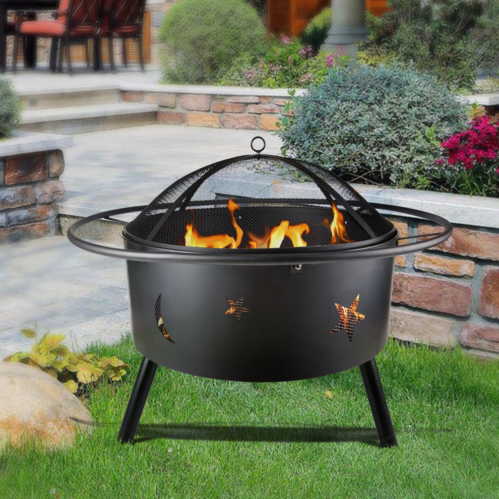 26.4'' H x 32'' W Iron Wood Burning Outdoor Fire Pit