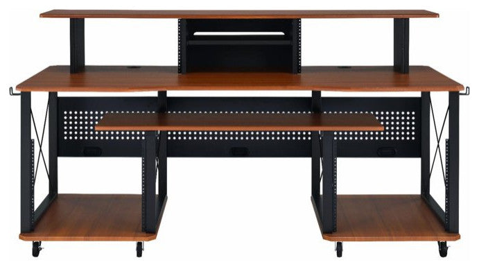 Large Desk, Multipurpose Design With Open Compartments & Grommets, Cherry/Black