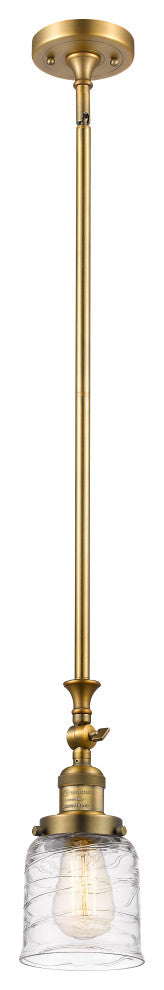 Small Bell 1 Light Mini Pendant, Brushed Brass, Deco Swirl