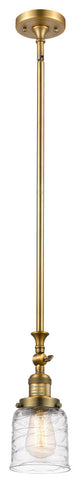 Small Bell 1 Light Mini Pendant, Brushed Brass, Deco Swirl