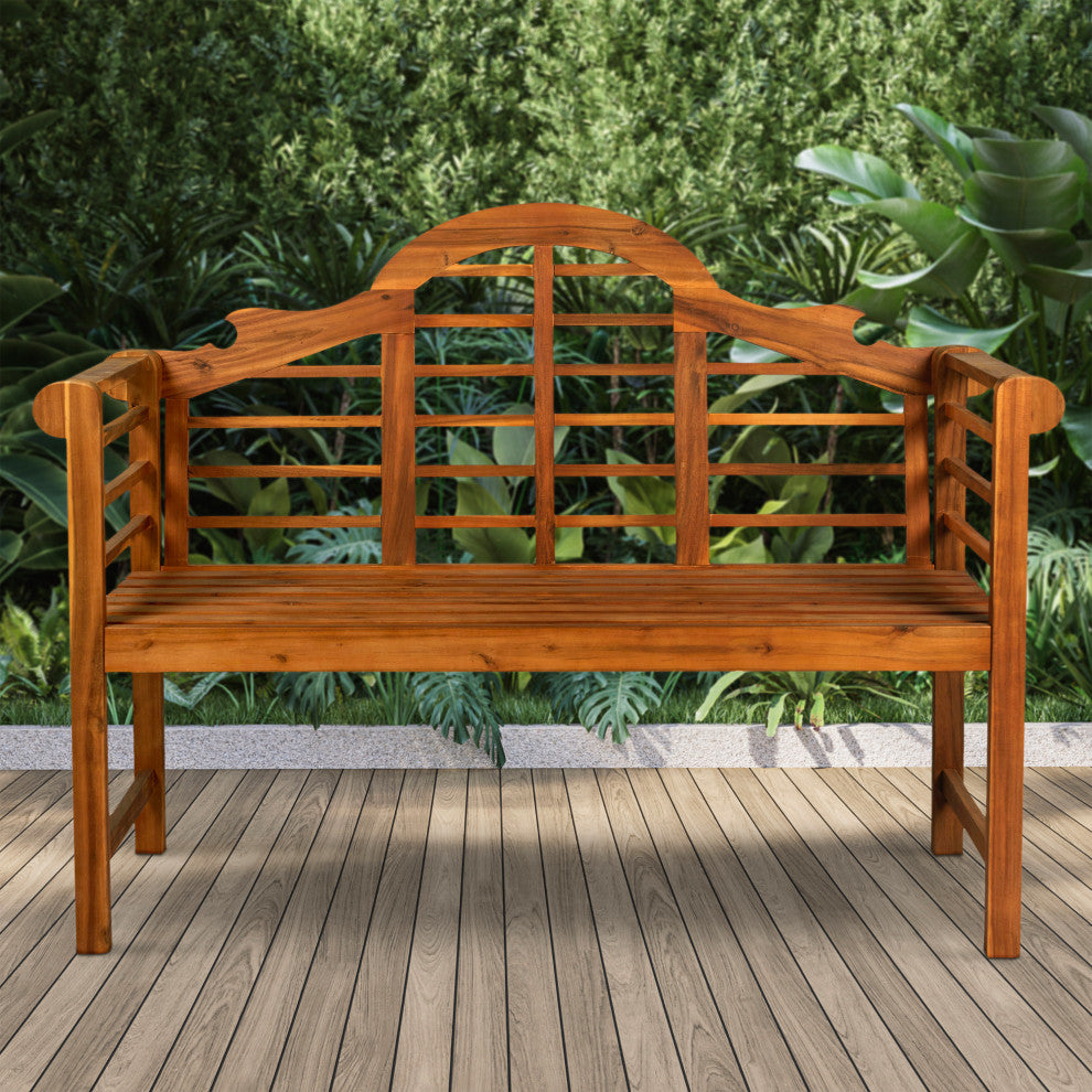 Lutyens 51.2" 3-Seat Arched Acacia Wood Outdoor Garden Patio Bench, Teak
