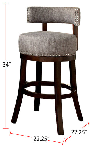 Set of 2 Fabric Bar Stool, Dark Oak, Light Gray