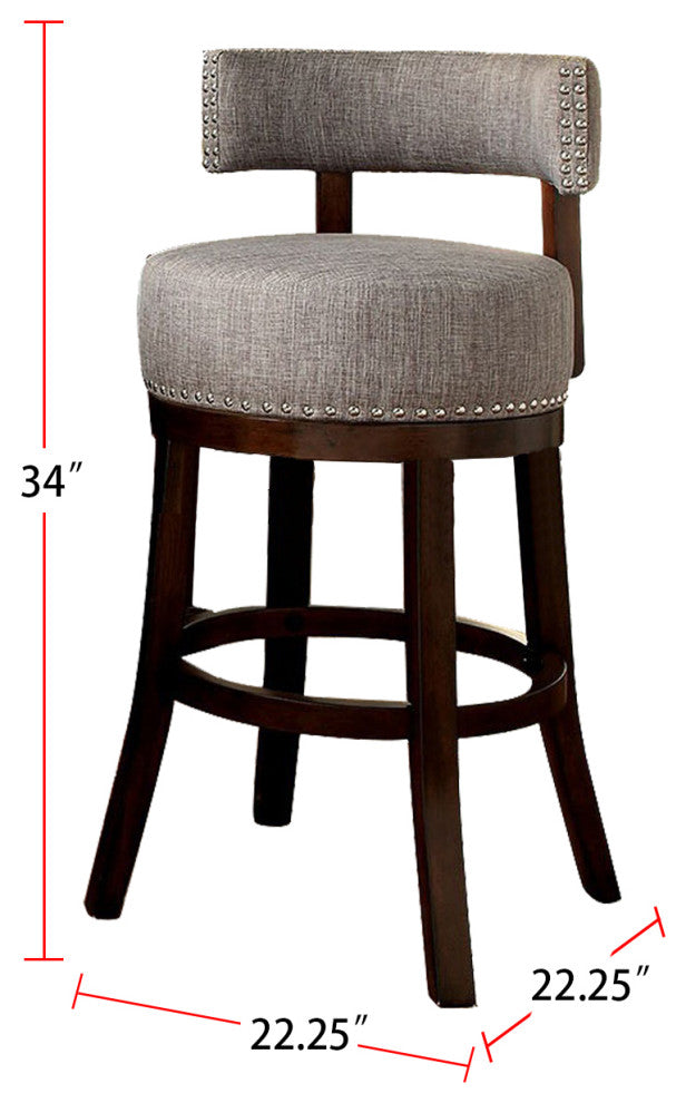 Set of 2 Fabric Bar Stool, Dark Oak, Light Gray