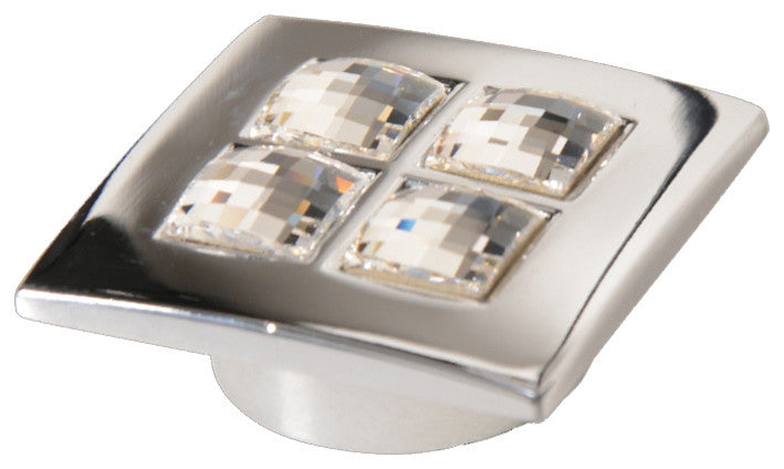 Delos Small Square Knob Handle, Chrome, Swarovski Crystal