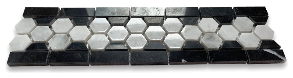 Carrara Venato Marble Hexagon Border Listello Mosaic Tile Polished, 1 sheet