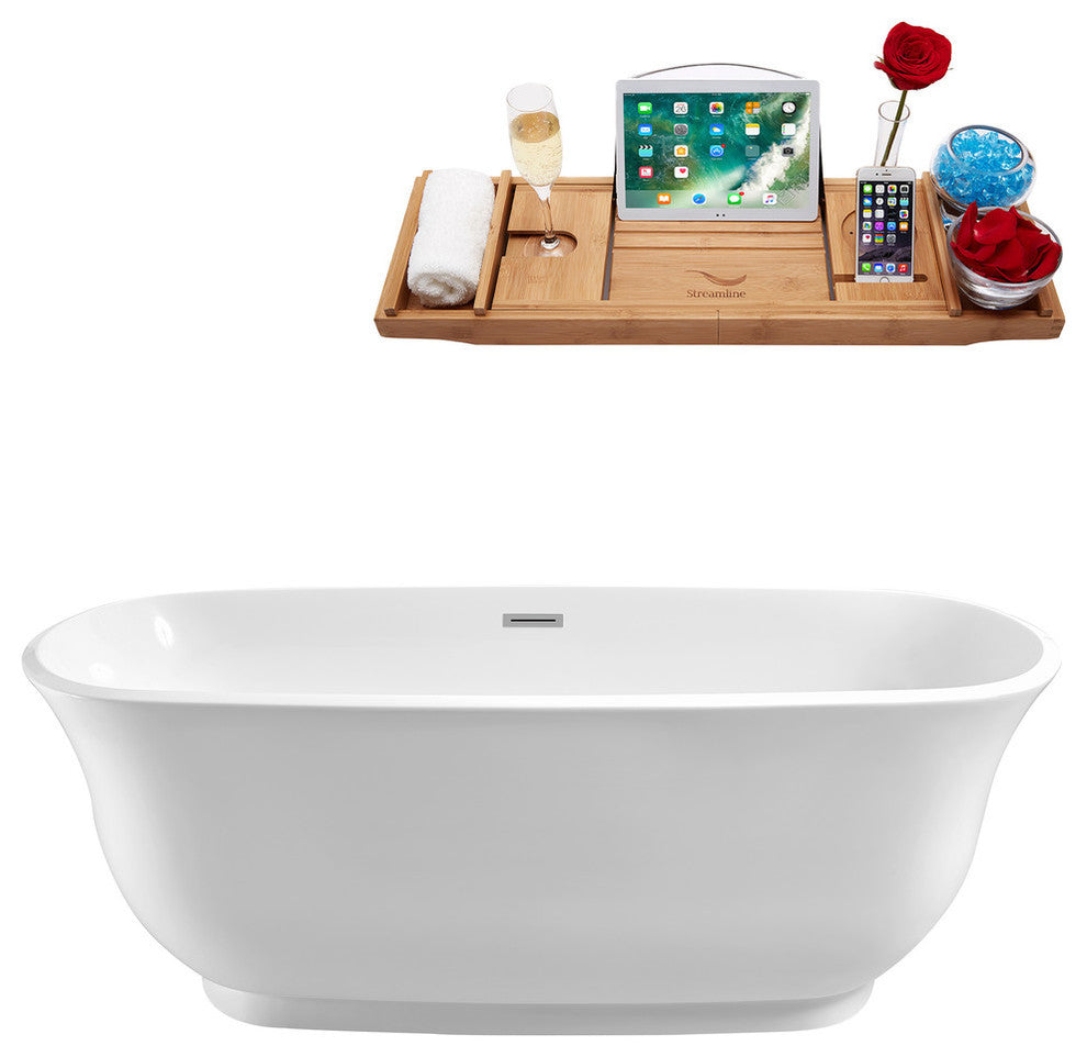 67" Streamline N-661-67FSWH-FM Soaking Freestanding Tub With Internal Drain