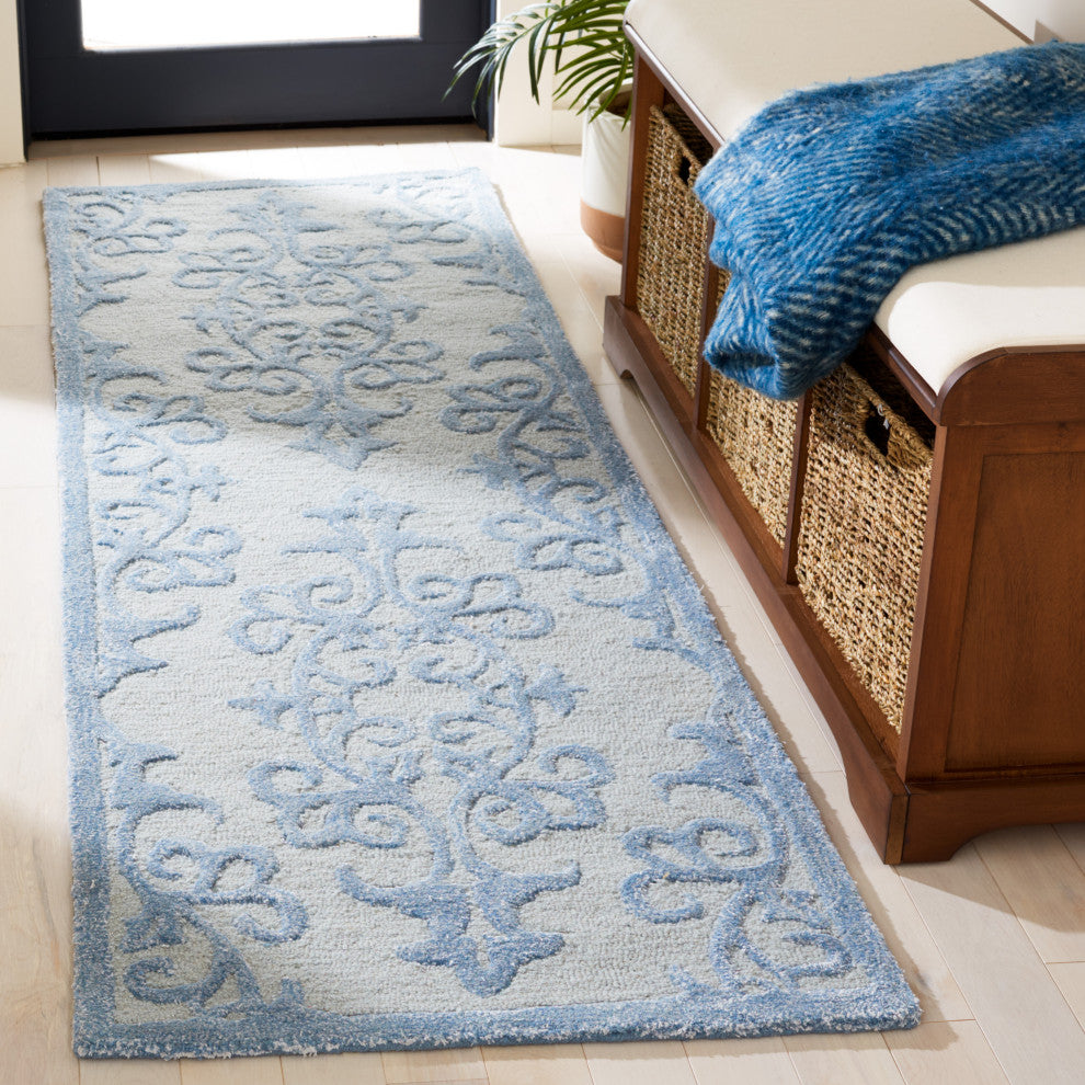 Safavieh Bella Bel127A Damask Rug, Blue, 2'3" X 7'0"