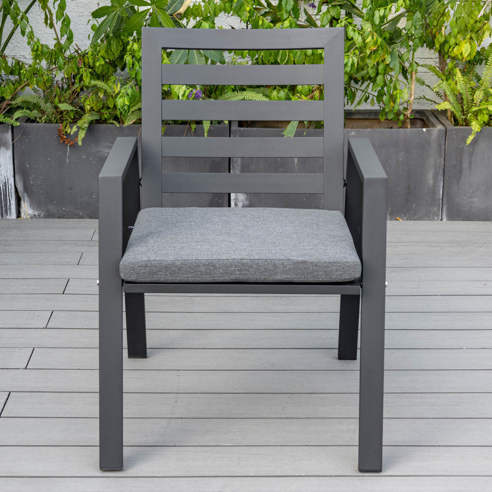 LeisureMod Chelsea Patio Dining Chair, Aluminum With Cushions Set of 2, Black