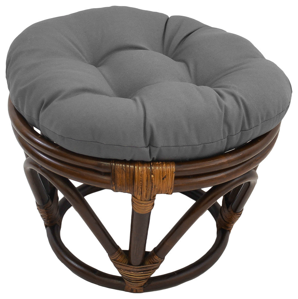 18" Round Solid Twill Tufted Footstool Cushion, Steel Gray