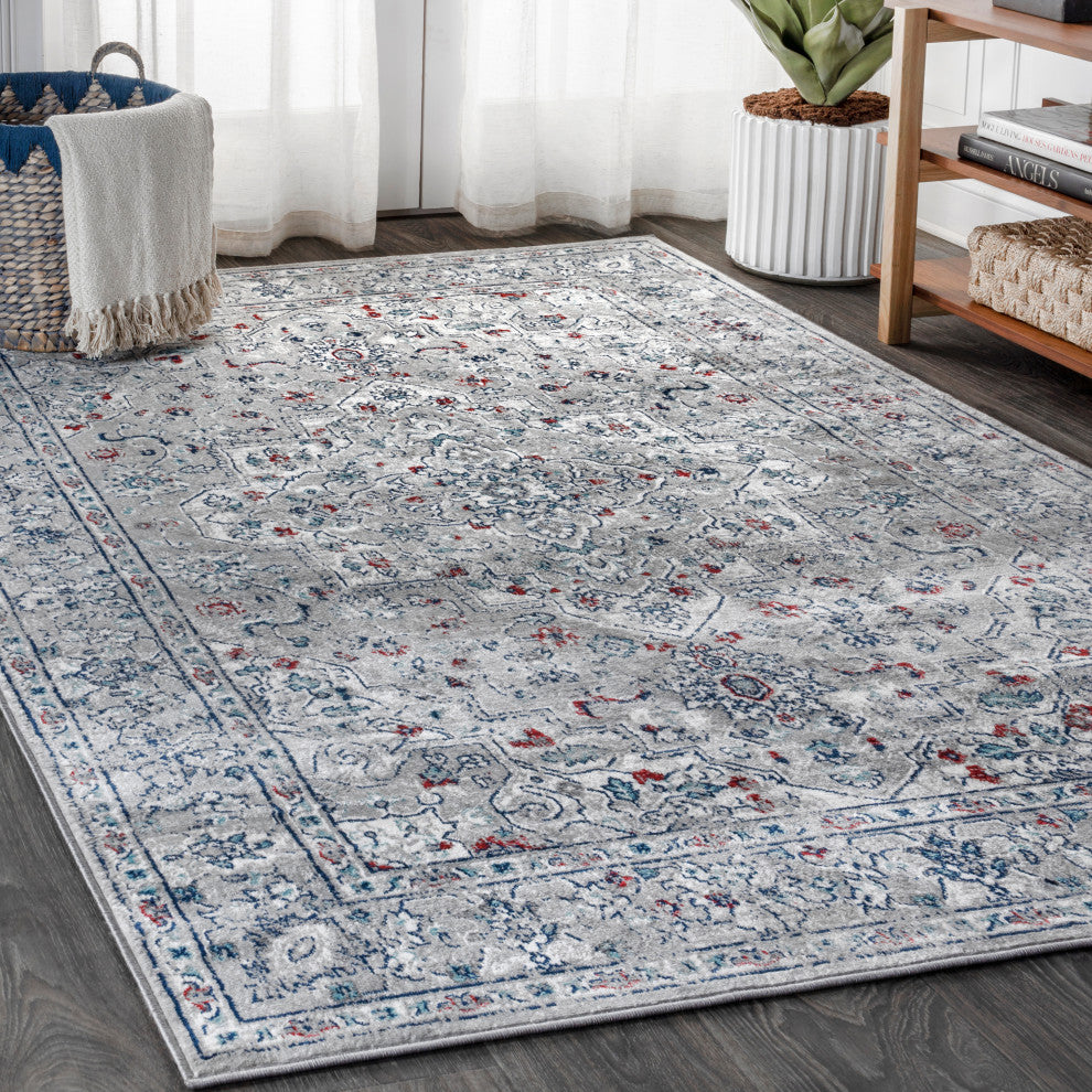 Modern Persian Vintage Medallion Light Grey/ Multi 5' x 8' Area Rug