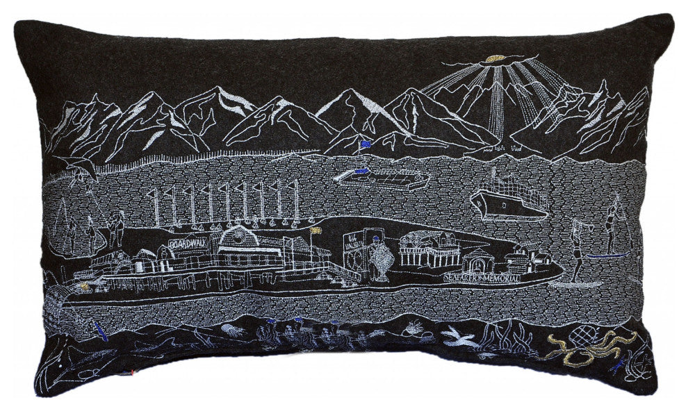 25" Black Homer Spit Nighttime Skyline Lumbar Decorative Pillow