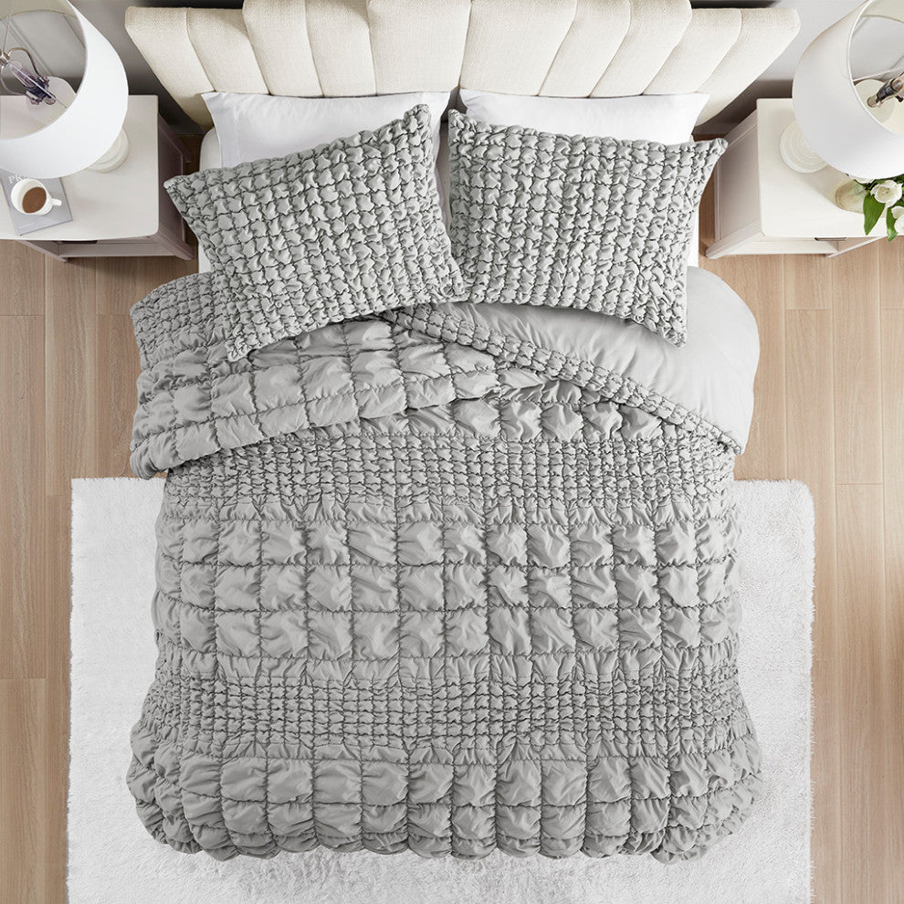 Madison Park Evelyn 3 Piece Stripe Ruched Comforter Set
