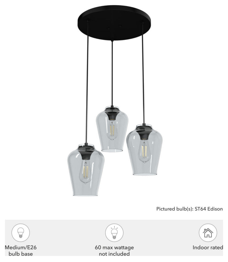 Vidria Matte Black 3 Light Cluster Ceiling Light Fixture