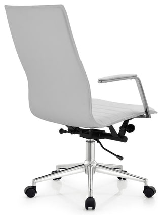 High Back Office Desk Chair, Ribbed PU Leather Computer Armchair, White