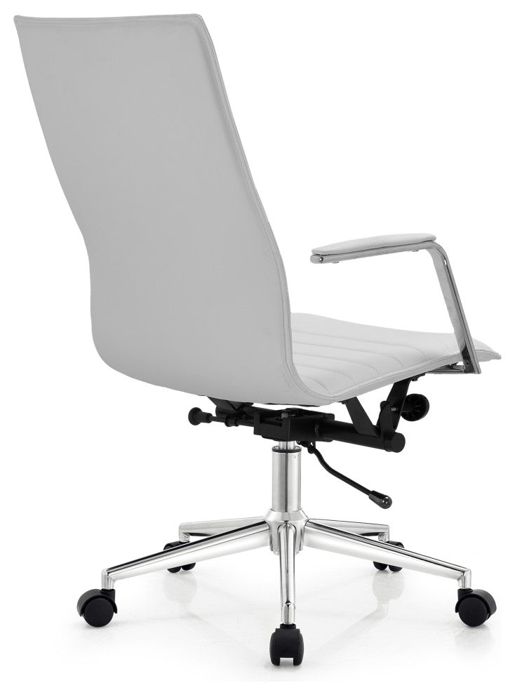 High Back Office Desk Chair, Ribbed PU Leather Computer Armchair, White