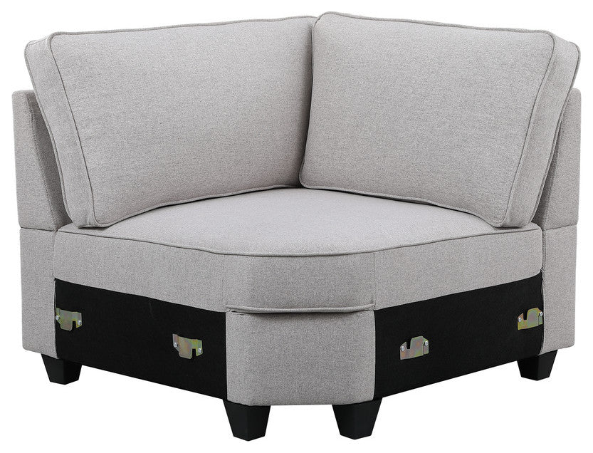 Leo Light Gray Linen 7Pc Modular L-Shape Sectional Chaise, Ottoman, 89121-14