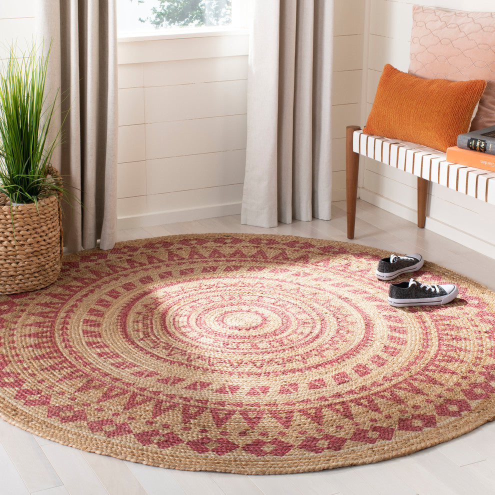 Safavieh Natural Fiber Collection NF802 Rug, Pink/Natural, 6' Round