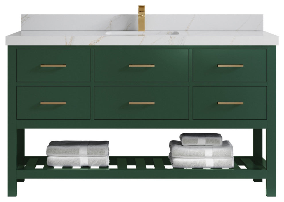 Parker 60 Single Sink Bathroom Vanity in Lafayette Green  2" Calacatta Sienna