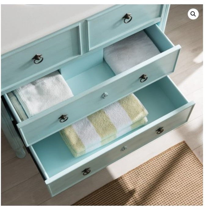 34 Inch Distressed Antique White Daleville Cottage Style Bathroom Sink Vanity, Distressed Light Blue, 34''