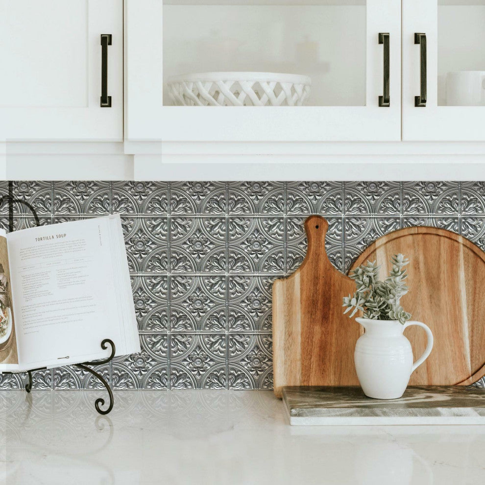 Silver Tin  Peel And Stick Tile Backsplash