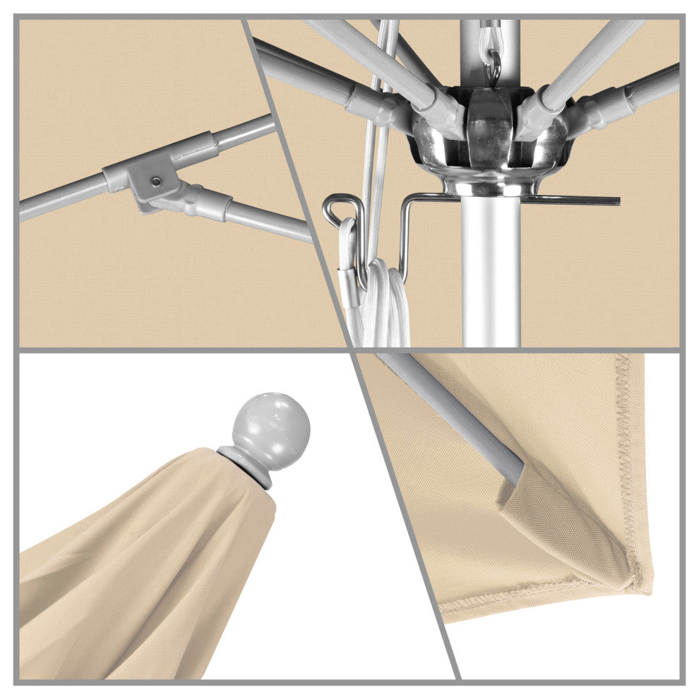 7.5' Silver Push Lift Aluminum Umbrella, Sunbrella, Antique Beige