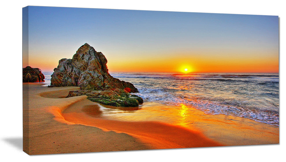 "Beautiful Sunrise By Beach in Tathra" Contemporary Seascape Art Canvas, 32"x16"