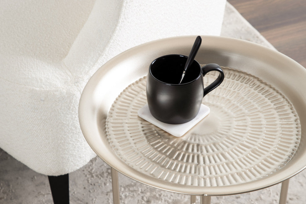 Mahdavi Round Metal Accent Table, Silver, 16.5x16.5x20.5