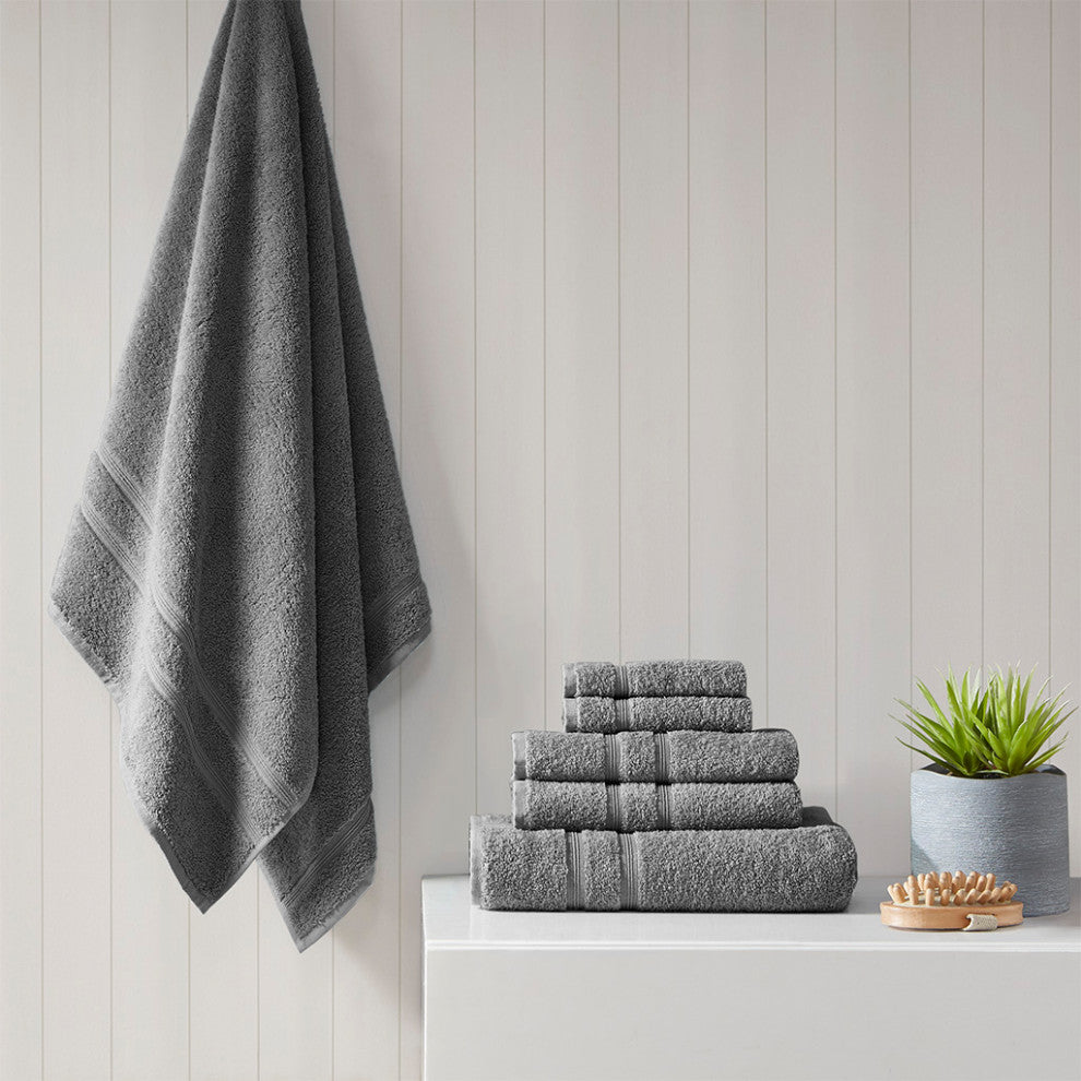 510 Design Aegean Turkish Cotton 500gsm 6-Piece Bathroom Towel Set, Dark Grey