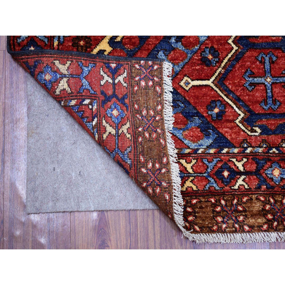 Brick Red Geometric Afghan Ersari Hand Knotted Pure Wool Oriental Rug 4'1"x6'0"