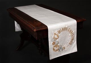 Ornament Wreath Christmas Table Runner, Off White, 13.5"x72"