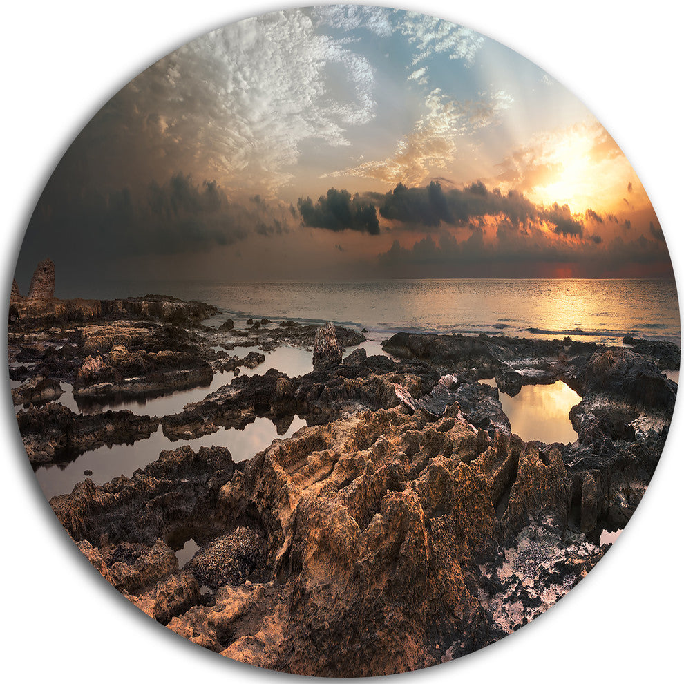African Rocky Coast Panorama, Beach Round Wall Art, 36"