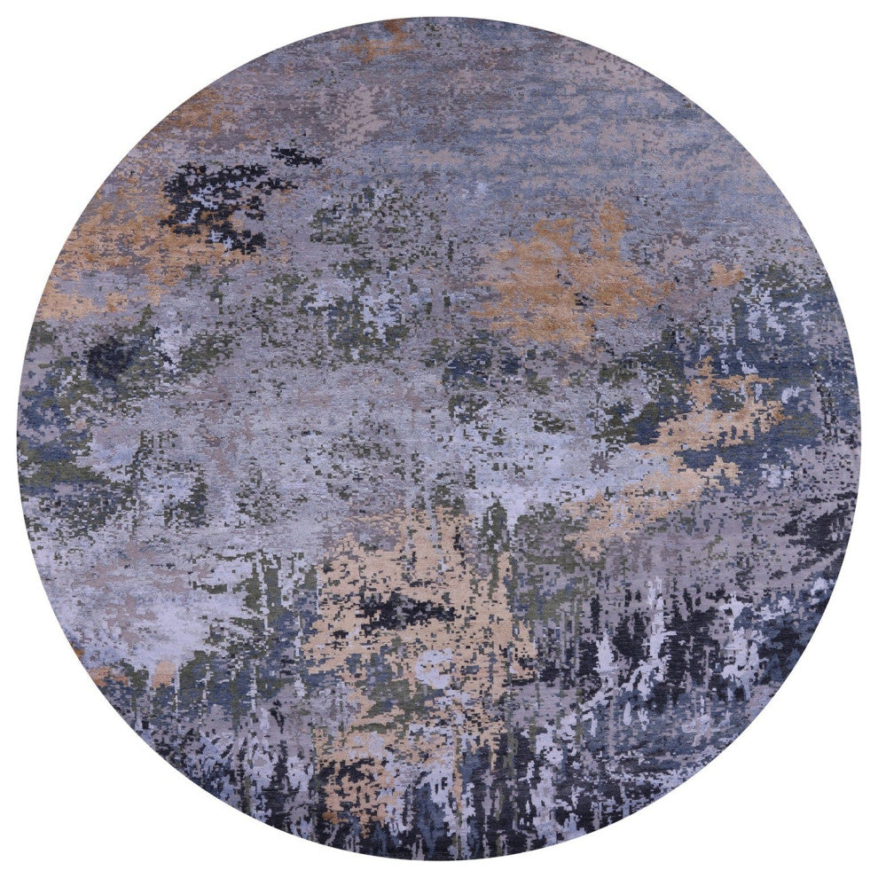 10' Round Abstract Handmade Wool & Silk Rug - Q14878
