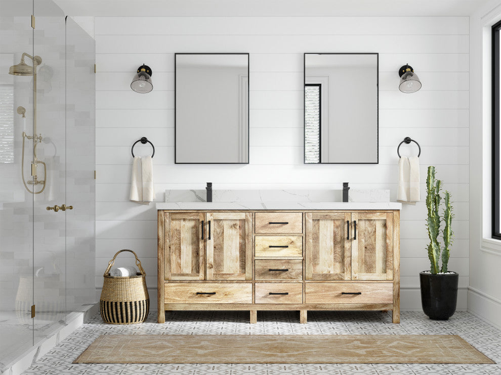 Malibu Mango 72 Double Sink Bath Vanity in White Washed 2" Calacatta Laza